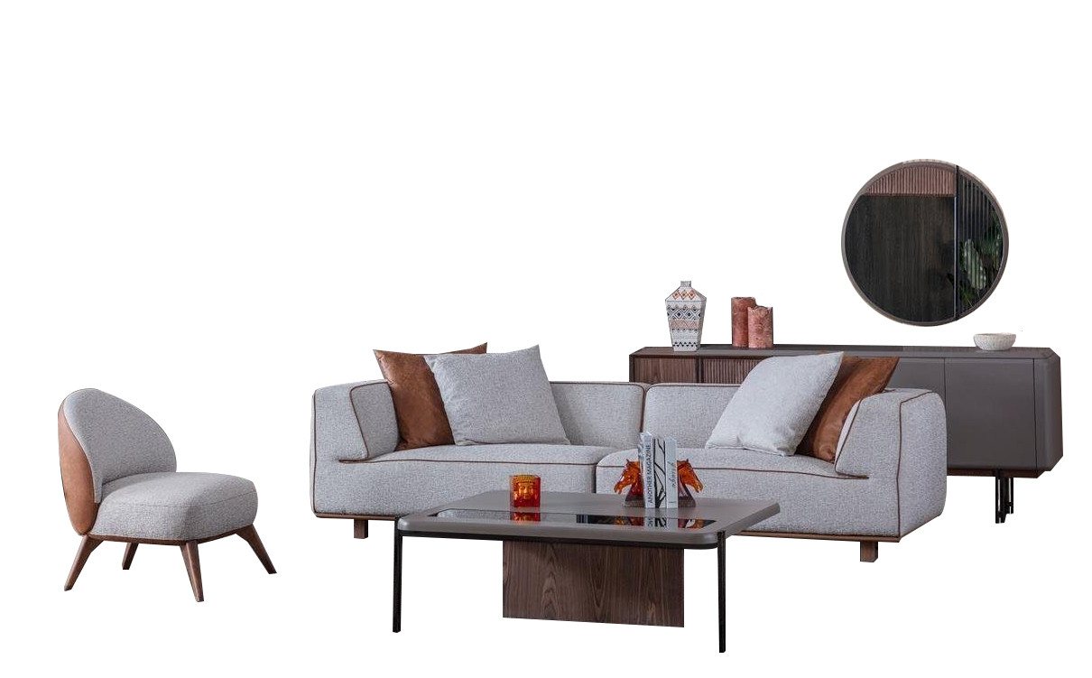 JVmoebel Wohnzimmer-Set Wohnzimmer Set Komplette Einrichtung Sofa Kommode Couchtisch 5tlg, (5-St., 1x 4-Sitzer + 1xSessel + 1xKommode + 1xSpiegel + 1xCouchtisch), Made in Europa von JVmoebel