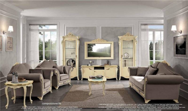 JVmoebel Wohnzimmer-Set Wohnzimmer Set Sofagarnitur Holz Klassisches Design Italien, Made in Europa von JVmoebel
