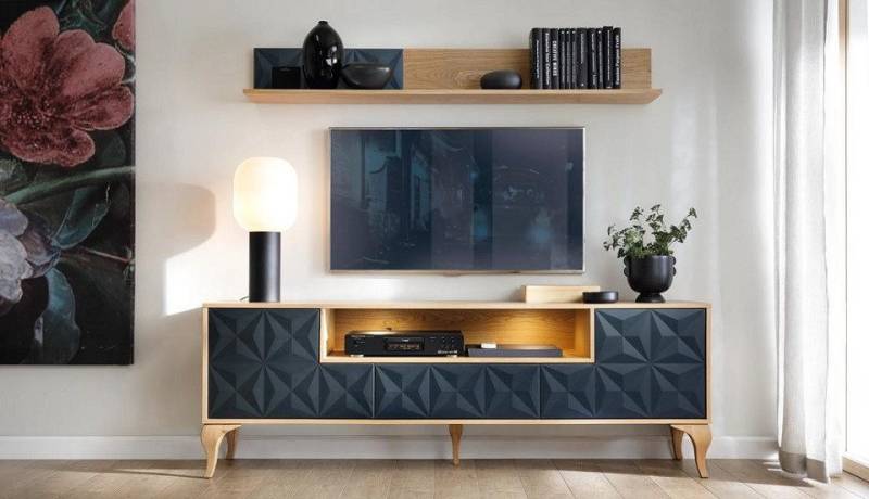 JVmoebel Wohnwand Wohnzimmer Set TV-Lowboard Luxuriöses Medienmöbel Holz Wandregal, (2-St., 2 tlg.Wohnzimmer Set (TV-Lowboard + Wandregal)(TRK), Made in Europa von JVmoebel