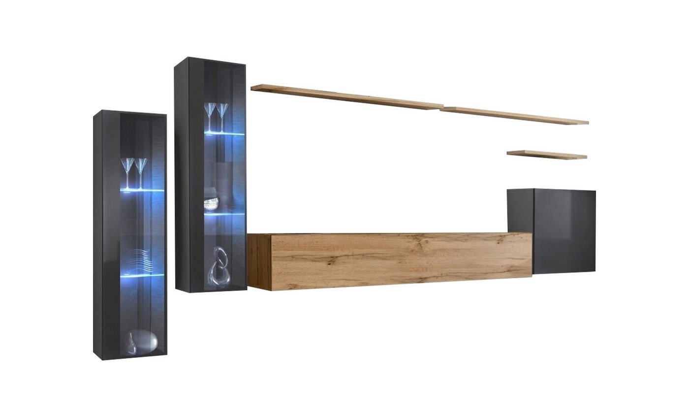 JVmoebel Wohnzimmer-Set Wohnzimmer Set Wohnwand Braun Luxus Wandschrank TV-Ständer, (8-St., 1x Wohnwand + 1x TV Ständer + 3x Wandschrank + 3x Wandregal), Made in Europa von JVmoebel