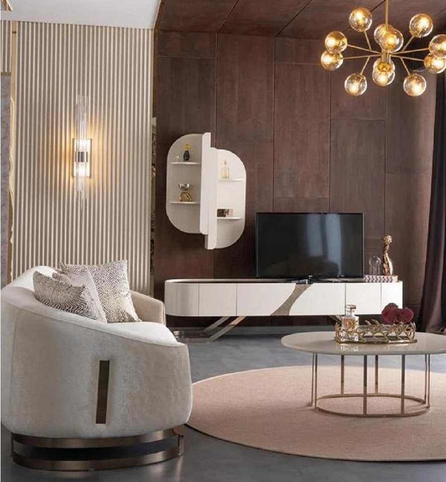 JVmoebel Wohnzimmer-Set Wohnzimmer Set Wohnwand Sofa 3 Sitzer Couchtisch Sideboard Wandregal, (4-St., Sideboard), Made in Europa von JVmoebel