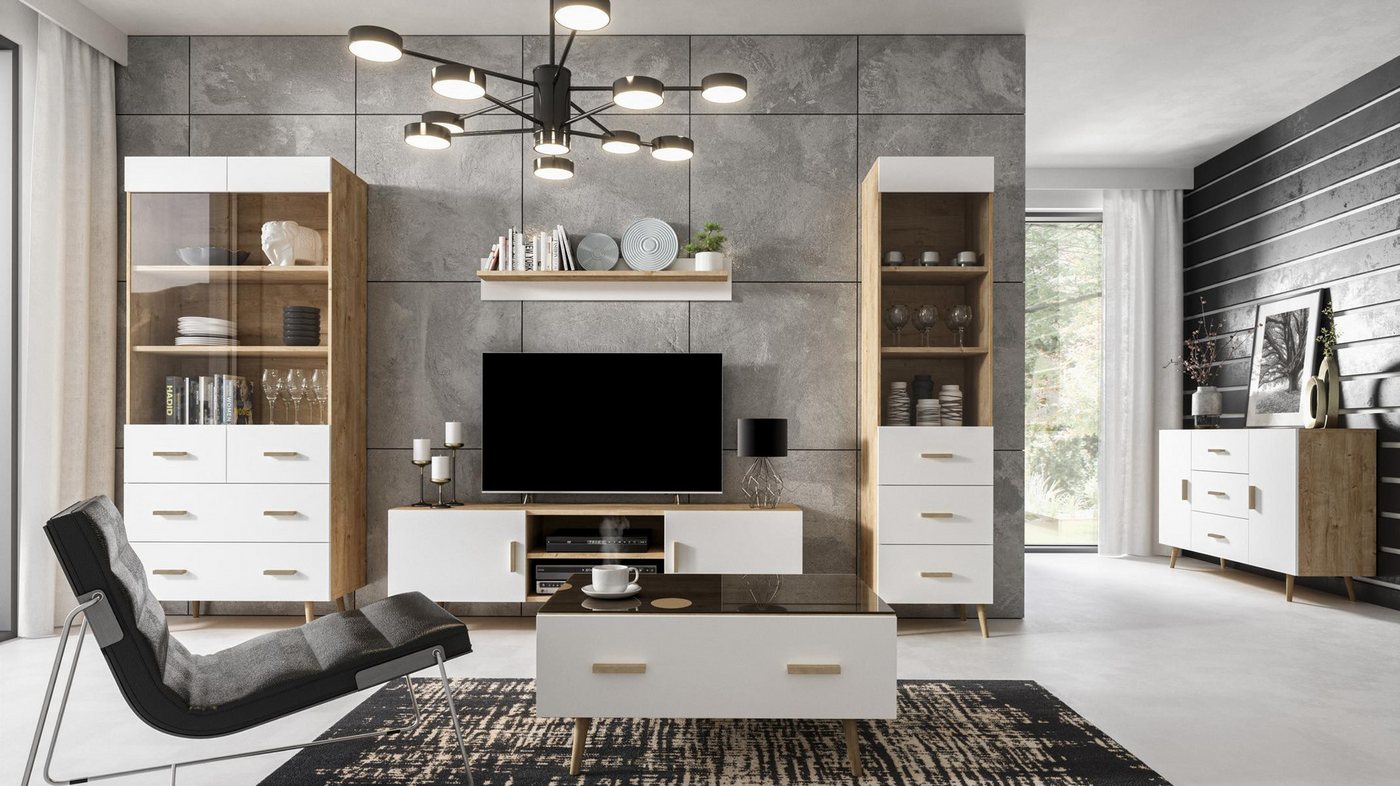 JVmoebel Wohnwand Wohnzimmer Set: Vitrine, Kommode und Wandregal für Ihr Zuhause, Made in Europa JVmoebel Wohnwand Wohnzimmer Set: Vitrine, Kommode und Wandregal für Ihr Zuhause, Made in Europa von JVmoebel