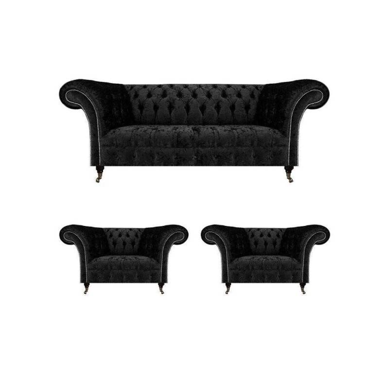 JVmoebel Wohnzimmer-Set Wohnzimmer Sofa Set Chesterfield Einrichtung Luxus Komplett 2x Sessel, (3-St., 1x 3-Sitzer Sofa + 2x Sessel), Made in Europa von JVmoebel