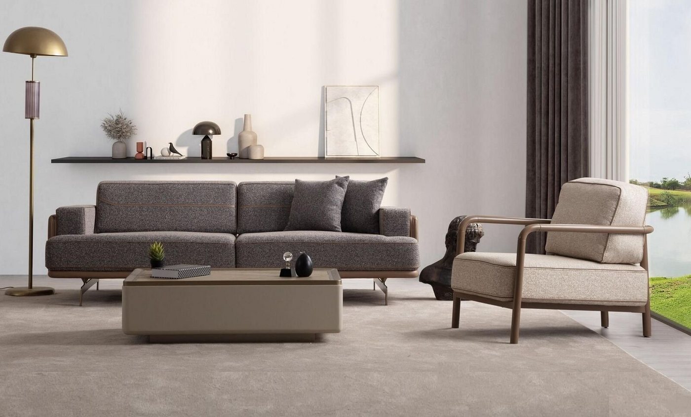 JVmoebel Wohnzimmer-Set Wohnzimmer Sofa Set Designer Couch Garnitur Polster 3-Sitzer Sessel, (2-St., 1x Sofa 3 Sitzer + 1x Sessel), Made in Europa von JVmoebel