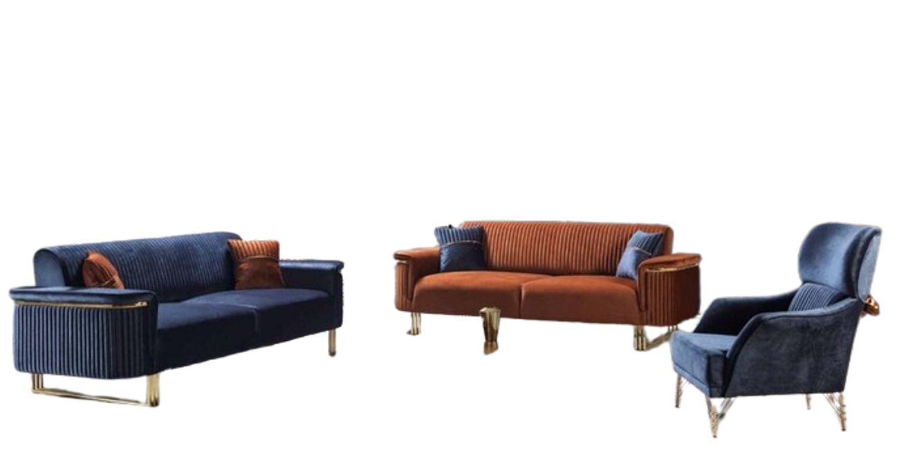 JVmoebel Wohnzimmer-Set Wohnzimmer Sofagarnitur Designer Dreisitzer Sofas Polstersessel, (4-St., Wohnzimmer-Set 4tlg 2x 3-Sitzer + 2x Sessel), Made in Europa von JVmoebel