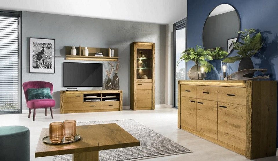 JVmoebel Wohnwand Wohnzimmer TV-Lowboard Luxuriöses Einrichtung Komplett Wohnwand Set, (4-St., Sideboard), Made in Europa von JVmoebel