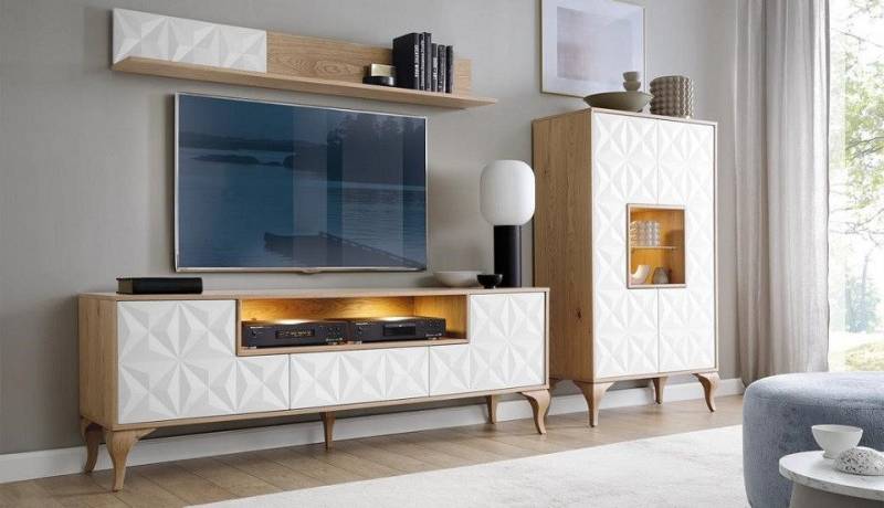 JVmoebel Wohnwand Wohnzimmer TV-Lowboard Wandregal Regal Wohnwand Schrank Set 3tlg, (3-St., 3 tlg. Wohnzimmer Set (TV-Lowboard + Wandregal + Schrank) (TRK), Made in Europa von JVmoebel