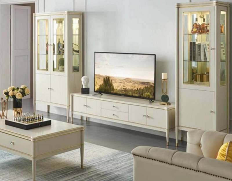 JVmoebel Wohnwand Wohnzimmermöbel Set 3-teilig mit Sideboard und Vitrine, Made in Europa JVmoebel Wohnwand Wohnzimmermöbel Set 3-teilig mit Sideboard und Vitrine, Made in Europa von JVmoebel