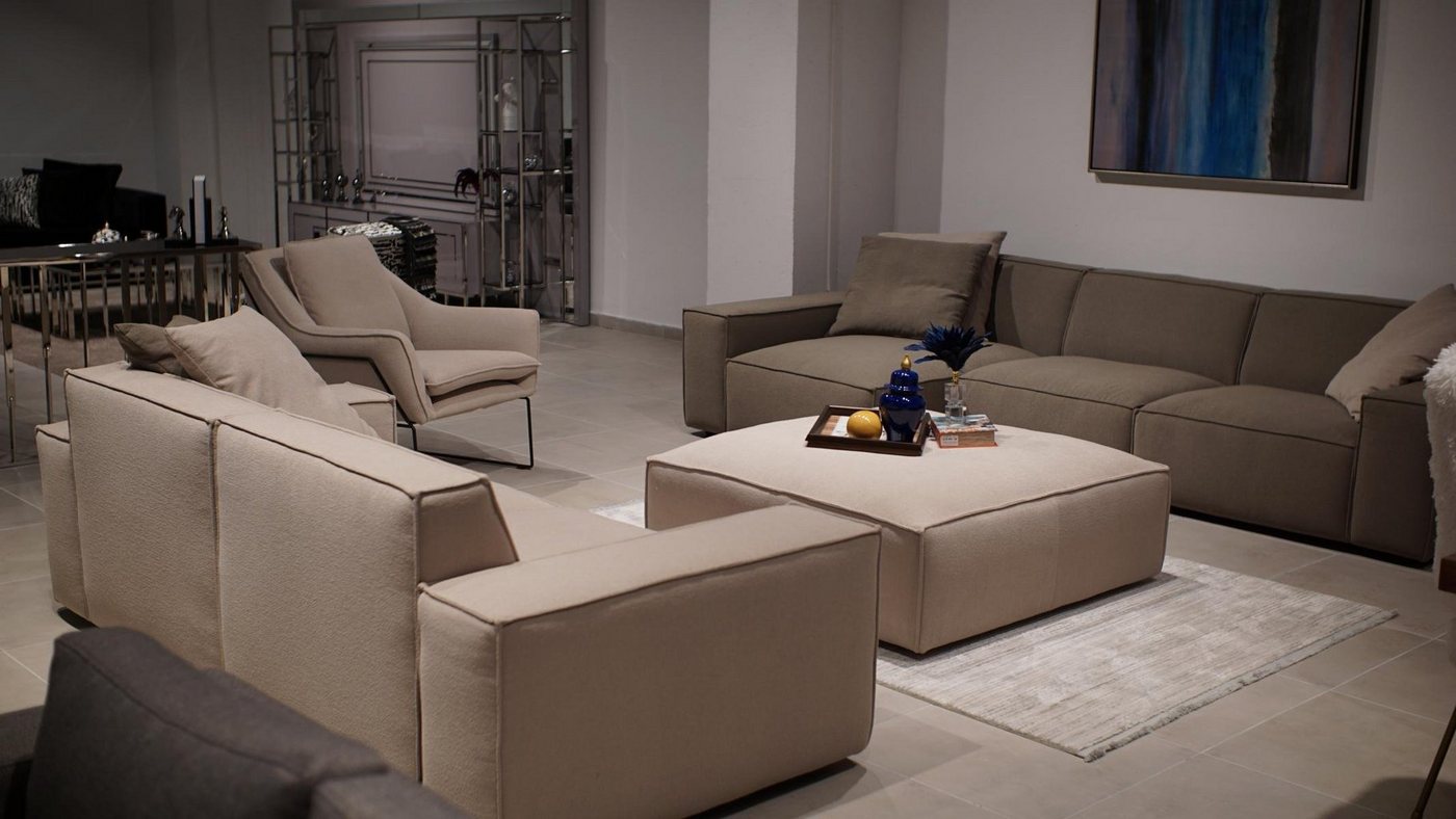 JVmoebel Wohnzimmer-Set Wohnzimmermöbel Set 4 tlg Luxus Sofagarnitur Design Ecksofa Hocker, (4-St., Nur 3+1 Sitzer + Ecksofa L-Form + Hocker), Made in Europa von JVmoebel