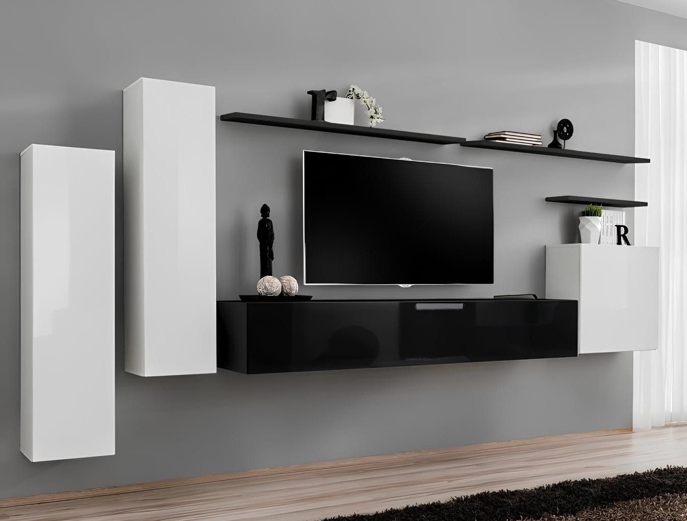 JVmoebel Wohnwand Wohnzimmermöbel Set Wandschrank TV-Bank Regal Sideboard, (8-St., 1x Wohnwand + 1x TV Ständer + 3x Wandschrank + 3x Wandregal), Made in Europa von JVmoebel