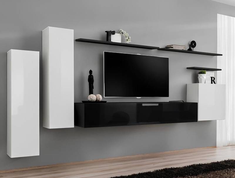 JVmoebel Wohnwand Wohnzimmermöbel Set Wandschrank TV-Bank Regal Sideboard, (8-St., 1x Wohnwand + 1x TV Ständer + 3x Wandschrank + 3x Wandregal), Made in Europa von JVmoebel
