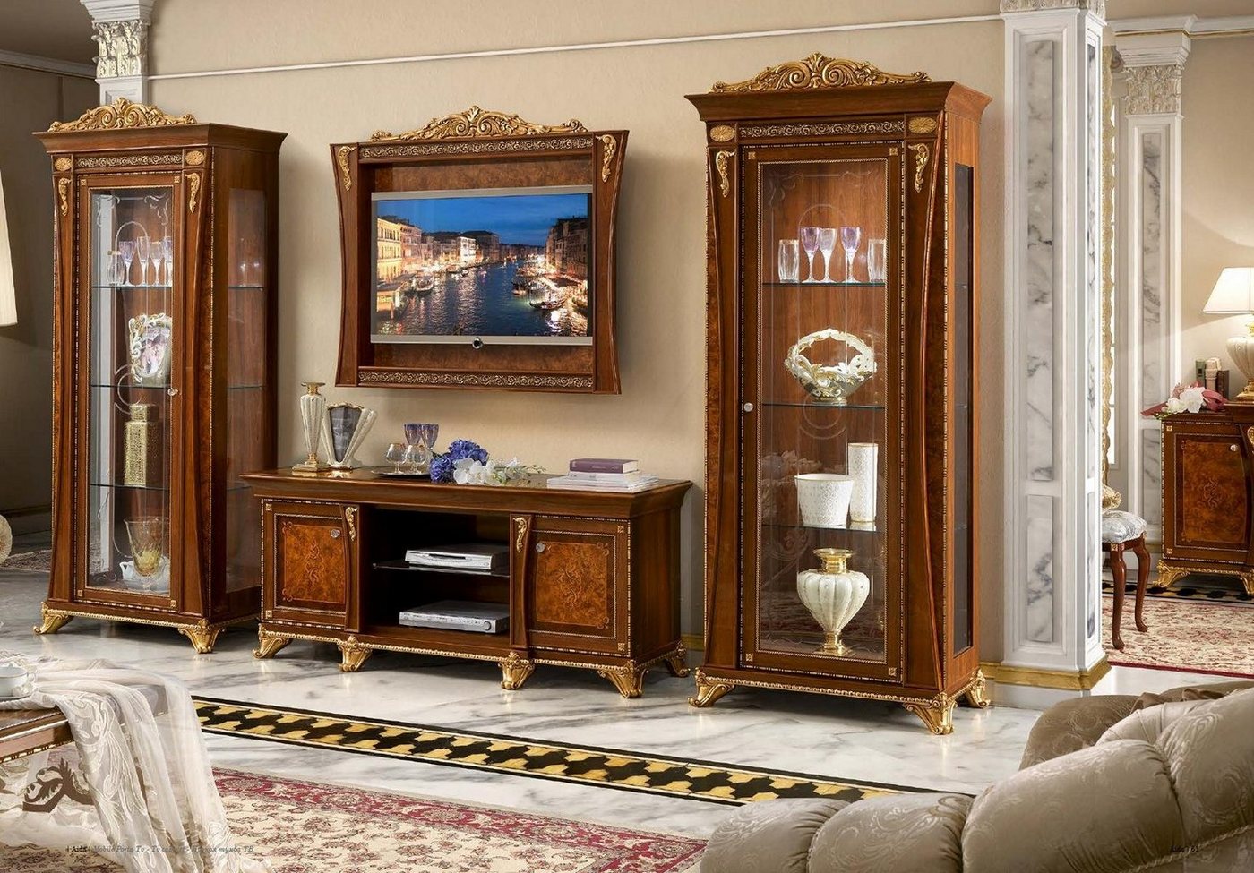 JVmoebel Wohnzimmer-Set tv Ständer Schrank Luxus Wohnwände Zeile Neu Set Vitrine Holz Möbel von JVmoebel