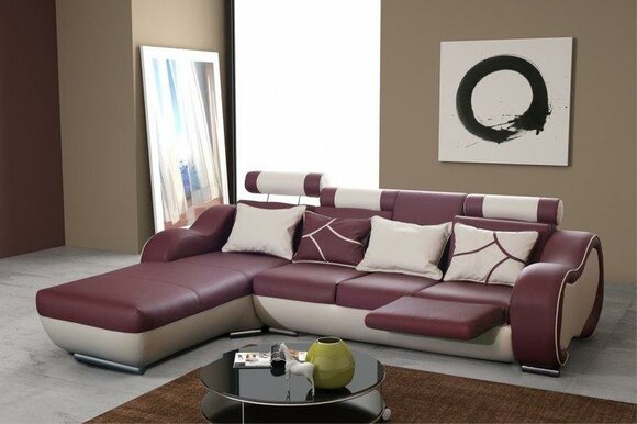 Ledersofa Sofa Couch mit Fußstütze & Barfunktion SOLINGEN II von JVmoebel