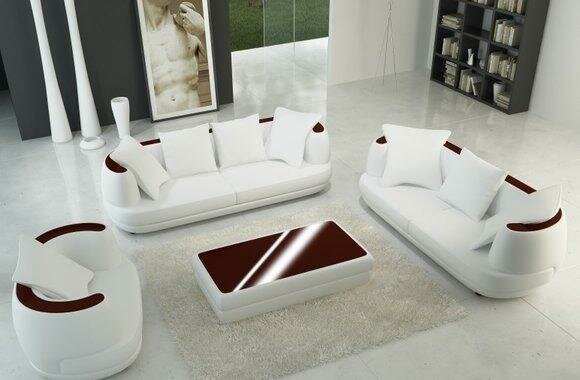 Ledersofa Sofagarnitur Designer Mischung aus Modern & Klassik 3+2+1 von JVmoebel