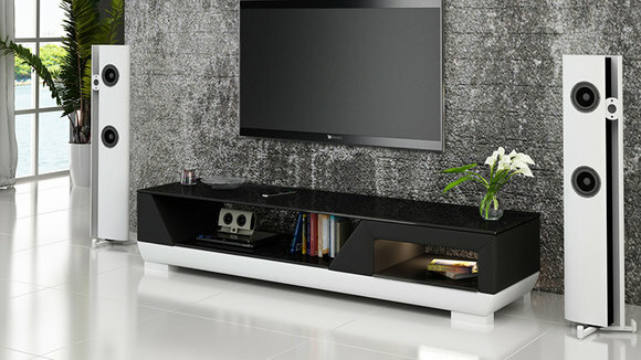RTV TV SIDEBOARD LEDER GLAS TISCH FERNSEH SCHRANK TISCH DESIGNER NEU GLAS von JVmoebel