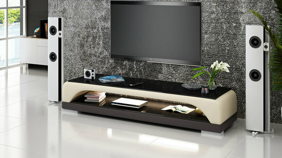 RTV TV SIDEBOARD LEDER GLAS TISCH FERNSEH SCHRANK TISCH DESIGNER NEU GLAS von JVmoebel