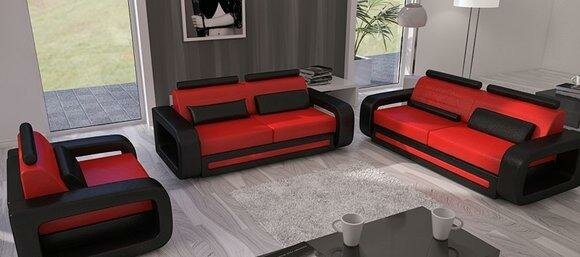 Sofagarnitur Sofa Couch Polster Leder Couchen Sofas 3+2+1 Davos Set von JVmoebel