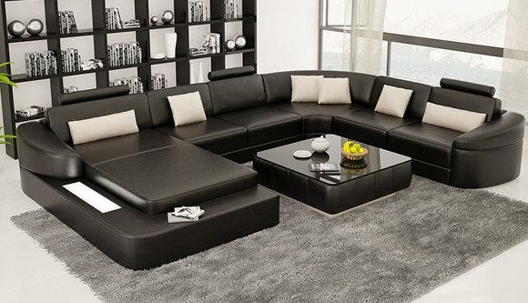 Wohnlandschaft Polster Ecke Eck Sofa Couch Garnitur Landschaft Leder von JVmoebel