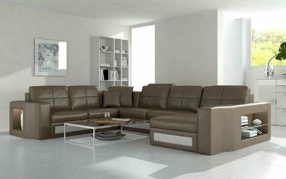 Wohnlandschaft Polster Ecke Eck Sofa Couch Leder Garnitur Landschaft Leder H2210 von JVmoebel