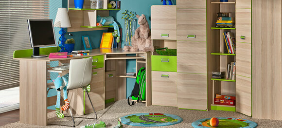 Wohnwand Schrankwand Eck Schrank Kinderzimmer Schreibtisch Jugendzimmer von JVmoebel