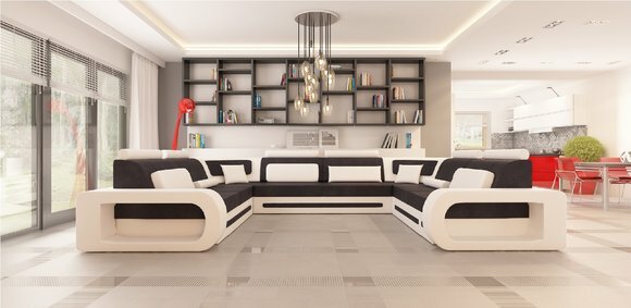 XXL BIG Wohnlandschaft U Ecksofa Stoff Leder Textil Sofa Couch Polster von JVmoebel