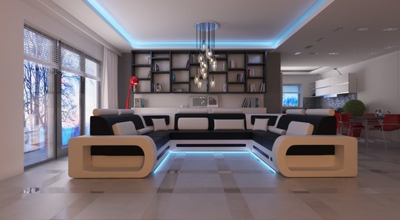 XXL BIG Wohnlandschaft U Form Ecksofa Sofa Couch Polster Garnitur Leder von JVmoebel