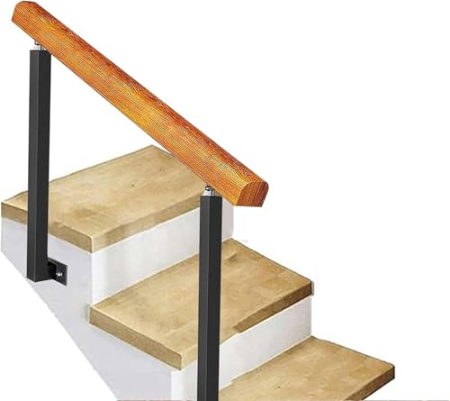3 Schritte Handläufe für die Stufe des Außenbereichs, schwarze Schmiedeeisen-Treppengeländer mit rutschfestem Sicherheitsstab Holzhandlasse mit 2 einstellbaren Streikposten von JWBXFYXW