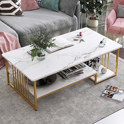 JWBXFYXW 39 "weißer Couchtisch mit Lagerung rechteckiger Sofa mit offenem Regal Marmor Finish & Metall Rahmen für Wohnzimmer Esszimmer Home Office Dekor von JWBXFYXW