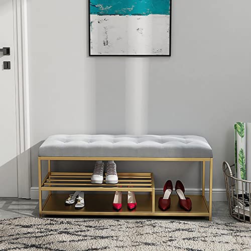 JWBXFYXW Comfy Schuhbanksitz Organizer Rack ABSCHNEILUNG FÜNFENGESTELLUNG MIT METALSCHLAFT FACHSER Leder KUSSE 60x35x45 cm ((Velvet 100x35x45 cm (39x14x18)) von JWBXFYXW