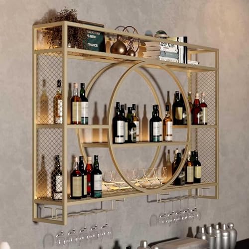 JWBXFYXW Goldene Wandmontage Weinglas Rack und Regal Bar Einheit mit schwimmenden Regalen für Wohnzimmer oder Restaurantdekor Stilvolle Hintergrunddekoration 55.1x5.9x31.5in von JWBXFYXW