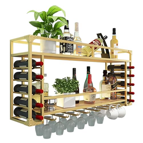 JWBXFYXW Industrielle Metallwandmontage Wine Rack mit Glashalter großer Kapazität Aufbewahrung für Weinflaschen und Gläser schwarz (31,5 × 21,6 × 10 Zoll) von JWBXFYXW