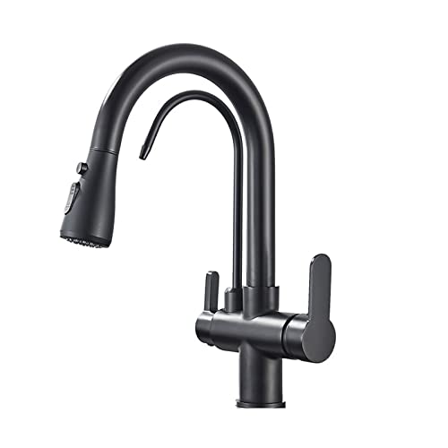 JWBXFYXW Mattschwarz herausziehen Küchenarmatur mit 360 Rotation Wasserfilter TAP 3 WEISEN Sink Miser Smart Wasserhahn für gefiltertes Wasser Schwarz Chrom Finish von JWBXFYXW