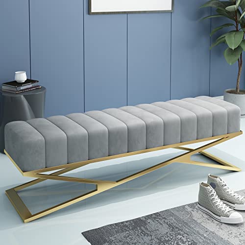 JWBXFYXW Moderne Samtschuh -Aufbewahrungsbank -Ottomane mit X -förmigen Metallbasis Luxus -Plüsch -Schlafzimmersitz für Eingangs- und Wohnzimmer von JWBXFYXW