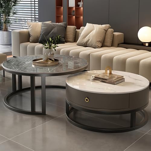 JWBXFYXW Moderner Kreiskreis-Kreiskreis mit Faux Marmor Top Gray-White Finish 80x45cm Stylish Design mit Schubladen Easy Assembly for Wohnzimmer von JWBXFYXW