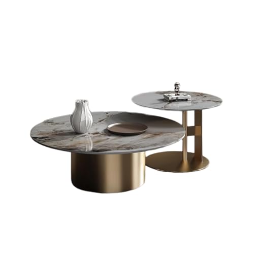 JWBXFYXW Modernes Marmor-Couchtischset – Runde Satztische mit Stahlsockel– Mid-Century-Design für Wohnzimmer von JWBXFYXW