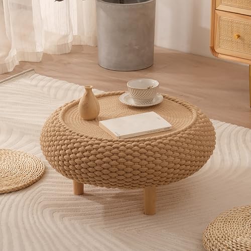 JWBXFYXW Retro Rattan Round Couchtisch - Industrial Holz für Wohnzimmer Schlafzimmer & Büro Vielseitiger Endtisch (60x60x25 cm) - Chic Farmhouse & Modern Decor von JWBXFYXW