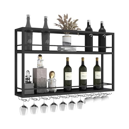 JWBXFYXW Wandmontierte Industrieweinregal mit 2 Tierholzflaschenschelf und Metall -Stiel -Glas -Rack Multi funktionaler Aufbewahrung für Home Bar Esszimmer Küche 160 × 20 × 65 cm JWBXFYXW Wandmontierte Industrieweinregal mit 2 Tierholzflaschenschelf und Metall -Stiel -Glas -Rack Multi funktionaler Aufbewahrung für Home Bar Esszimmer Küche 160 × 20 × 65 cm von JWBXFYXW