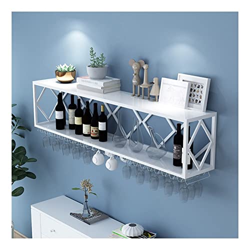 JWBXFYXW Wandmontierte schwimmende Weinschrank mit mehrfach funktionaler Eisen -Weinflaschenhalter und invertiertem Weinglasregal Einfacher Hanging Budget -Rack in Weiß (120 x 25 x 40 cm) von JWBXFYXW