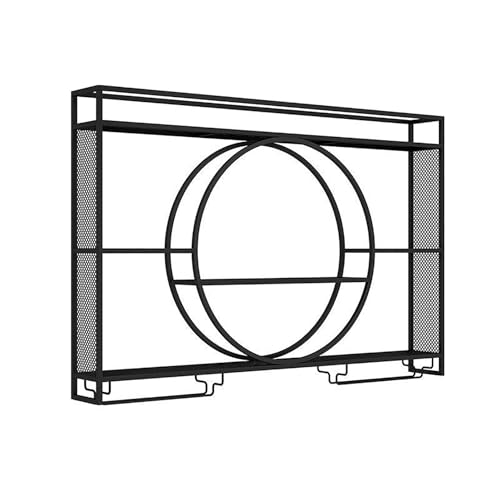 LED Light Wall montiertes Weinregal mit schwimmenden Lagerregalen Bar Einheit Alkohol Flasche Display -Regal mit hängenden Weinglashalter modernes Design für Küchen Wohnzimmer Home Cafe Schwarz (140x von JWBXFYXW