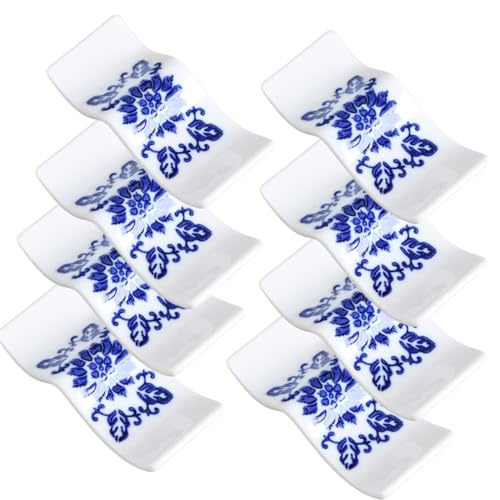 Keramik Essstäbchenhalter Porzellan Essstäbchenablage Gabel Ständer Halter Set von 8 Blau und Weiß von JWCBDY