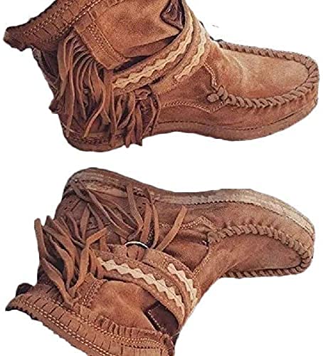 JWCN Kurze Stiefel, Lässige Fransenstiefel Damen Runde Zehe Damen Niedriger Absatz Western Cowboystiefel Ritterreitstiefel,Dunkelbraun,37EU,Uptodate von JWCN