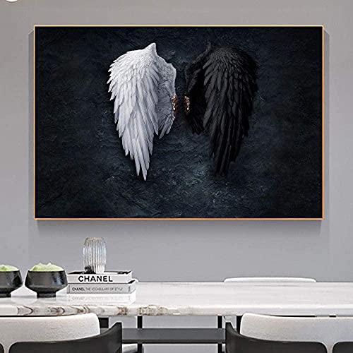 JWCN Schwarze und weiße Wings Angels Film Poster und Drucke Angel und Dämon Leinwand Malerei auf Wandkunst Bild für Room Decor-70x100cm Kein Rahmen Uptodate von JWCN