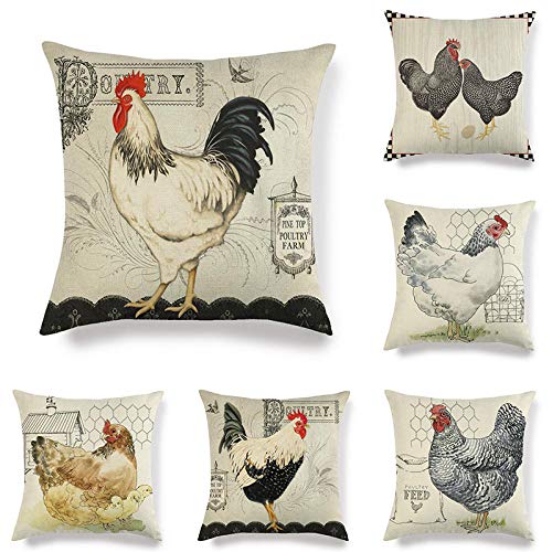 JWEK Kissenbezug 6 Teilig Kreative Sofakissen Leinen Umarmung Kissenbezug Retro Stil Huhn Warmes Zuhause Sofa Umarmung Kissenbezug Dekoration 45 * 45 cm von JWEK