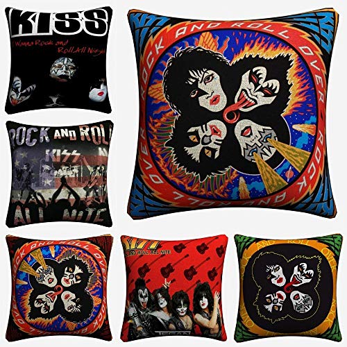 JWEK Kissenbezug 6 Teilig Sofa Hug Kissenbezug Kiss Rock Music Star Dekoration Leinen 45X45 cm Sofa Stuhl Kissenbezug Dekoration von JWEK