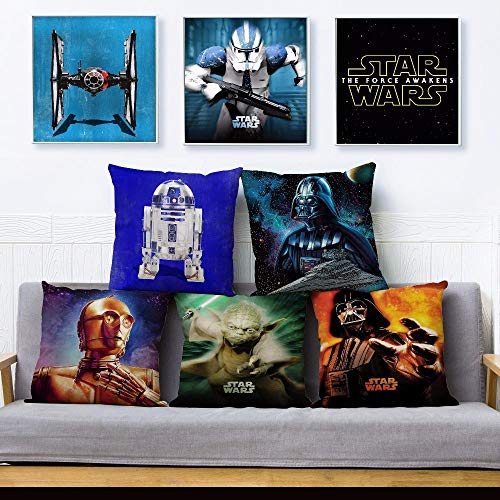 JWEK Kissenbezug Set Von 5 Leinen Kissenbezug Movie Star Wars Kissenbezug 45X45 cm Platz Sitzen Beige Tuch Umarmung Kissenbezug Sofa Dekoration von JWEK