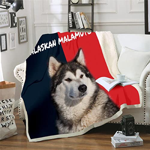 Alaskan Malamute Decken Tier Hund Flauschige Sherpa TV Sofa Bett Decken Warmer Winter Heim Kuscheldecke Wolle Fleecedecke für Erwachsene Kind 100x130cm von JWFGTT