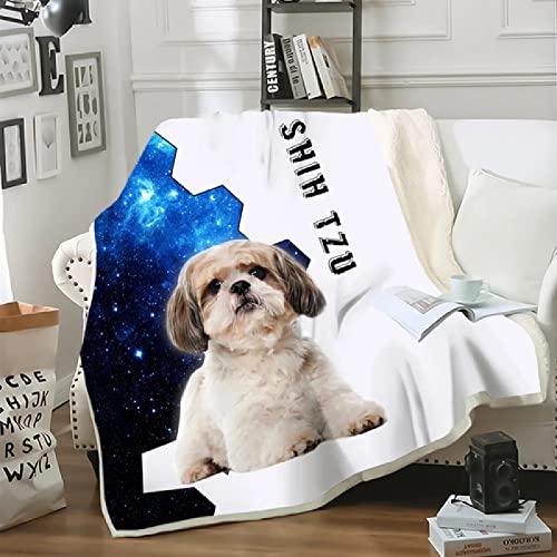 Shih Tzu Decken Tier Hund Flauschige Sherpa TV Sofa Bett Decken Warmer Winter Heim Kuscheldecke Wolle Fleecedecke für Erwachsene Kind 100x130cm von JWFGTT