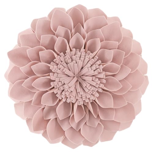 JWH 3D-Blumen-Akzentkissen, handgefertigtes Kissen, dekorativer Kissenbezug mit Kisseneinlage, Baumwoll-Kissenbezug, Wolle, Blume, Heimbett, Wohnzimmer, Dekoration, Mädchen, Geschenk, Rotgold, Rosa von JWH