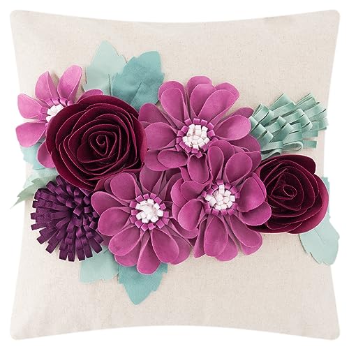 JWH 3D Flower Throw Pillow Cover Handmade Decorative Pillowcase Colorful Cushion Cover for Bedroom Living Room Sofa Couch Decor Shams 45,7 x 45,7 cm Hot Pink von JWH