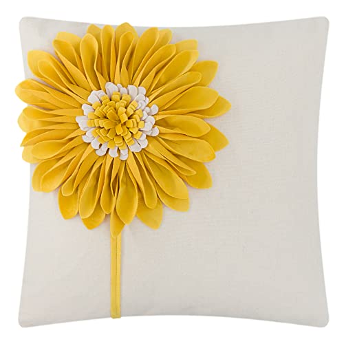 JWH Gelbe Blumen-Kissenbezüge, 45.7x45.7 cm, dekoratives Samt-Wurfkissen, ästhetisch, 3D-Sonnenblumen-Akzent-Kissenbezüge, handgefertigt, Kissenbezug für Couch, Bett, Dekoration mit Reißverschluss von JWH